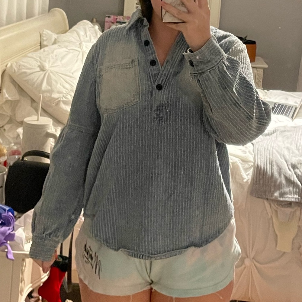 Denim ballon sleeve shirt